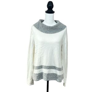 New York & Company Womens Long Sleeve Wool Cowl Neck White Gray Sweater Size XL